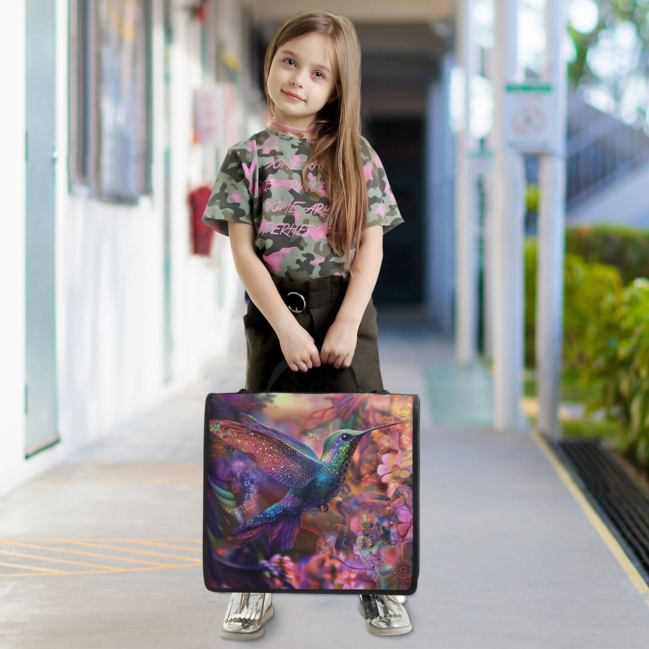YAZAOO Zipper Binder trapper keeper Documents Organized Design Galactic Hummingbird Dance Printed