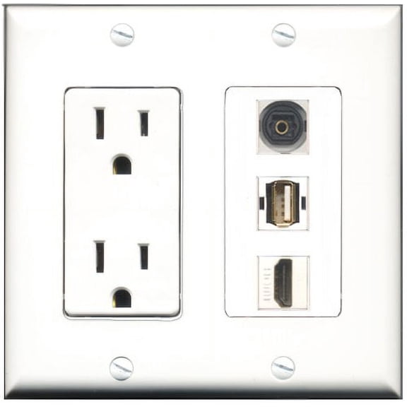 RiteAV - 15 Amp Power Outlet 1 Port HDMI 1 Port USB A-A 1 Port Toslink Decorative Wall Plate