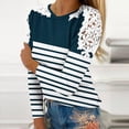 thumbnail image 2 of lcziwo Blouses à Manches Longues en Dentelle à Rayures Contrastées pour Femmes 2024 Automne Coupe Ample Tuniques Légères Hauts Tendance Décontractés à Col Rond Bleu Marine, 2 of 4