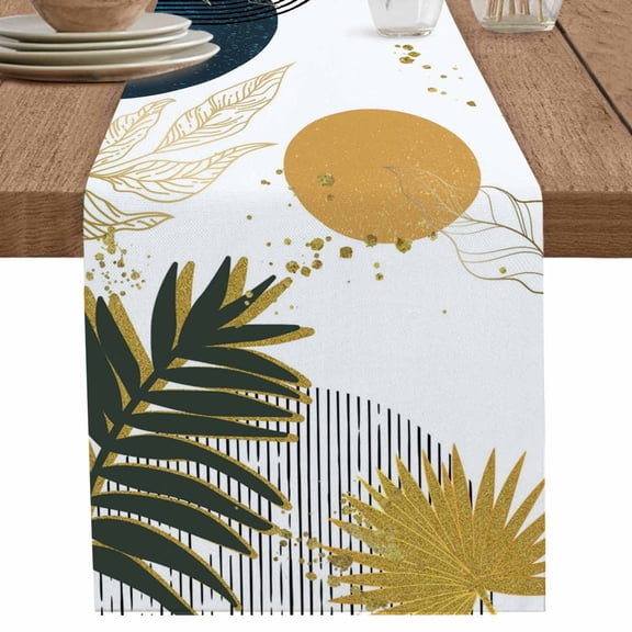nqOlkjepod Boho Middle Century Table Runner 36 Inches Long Farmhouse Dress Scarves, Navy Blue Yellow Abstract Sun Modern Dining Tablerunner for Coffee Table/Kitchen Island/Party Décor, Small 13"x36"