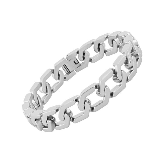 Brilliance Fine Jewelry Men's Stainless Steel Hexagon 9" Link Bracelet