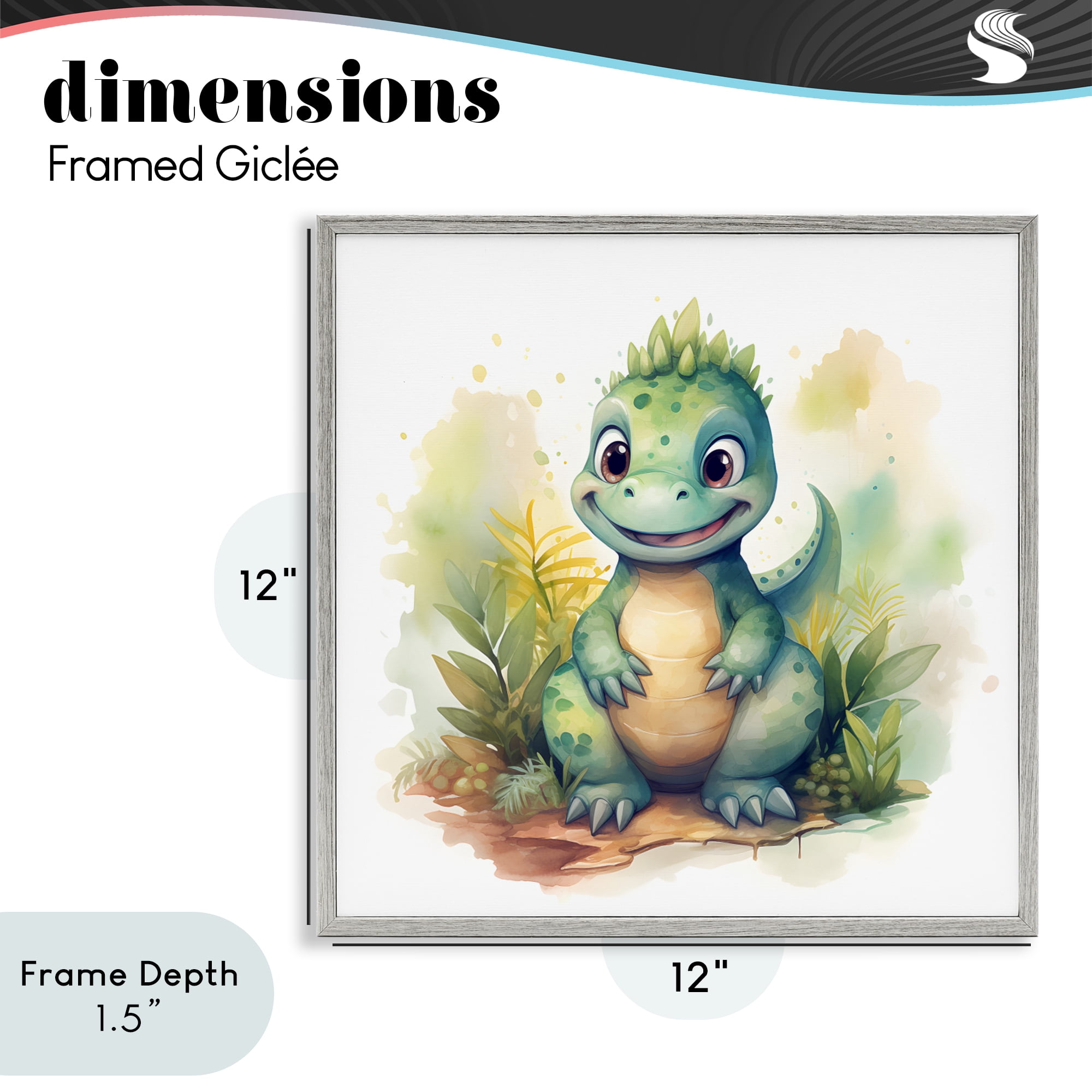 Stupell Industries Crafty Smiling Dinosaur Gray Framed Giclee Art, design by Steve Hunziker