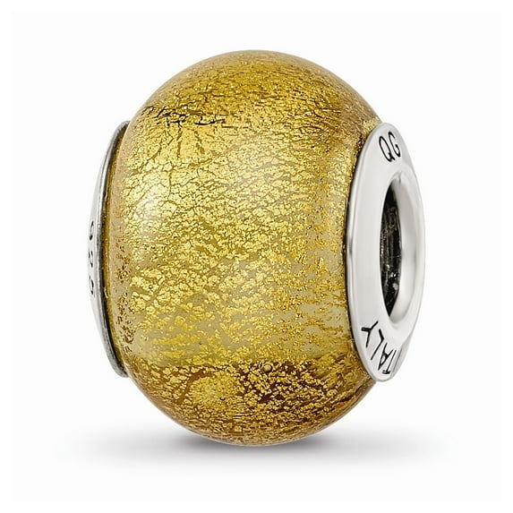 Fancy Bead White Sterling Silver Glass 15.45 mm 10.91 Reflections Champange Yellow Italian Murano Bead