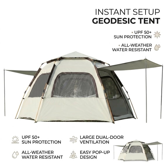 ManyFun 4 Person Instant Camping Tent, Automatic Easy Pop up Tents Camping with Carry Bag Outdoor/Family/Beach/Hiking/Traveling