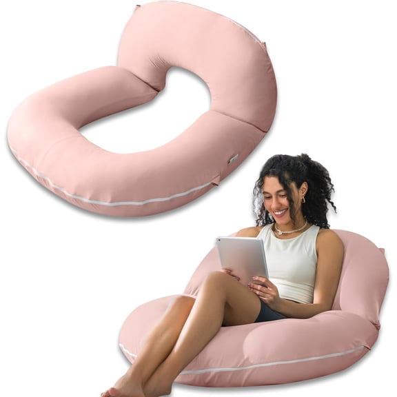 Reading Pillow, Back Pillow for Sitting in Bed for Reading, Nurse & Relax, Reading Pillow for Adults, Moms & Kids, Sit Up Pillow for Bed, Natural Pink
