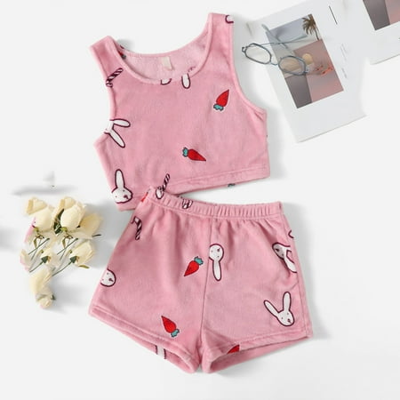 

XIAOFFENN Women s Autumn/Winter Dairy Milk Print Sleeveless Vest Shorts Flannel Autumn/winter Heavy Home Wear Pajamas Set