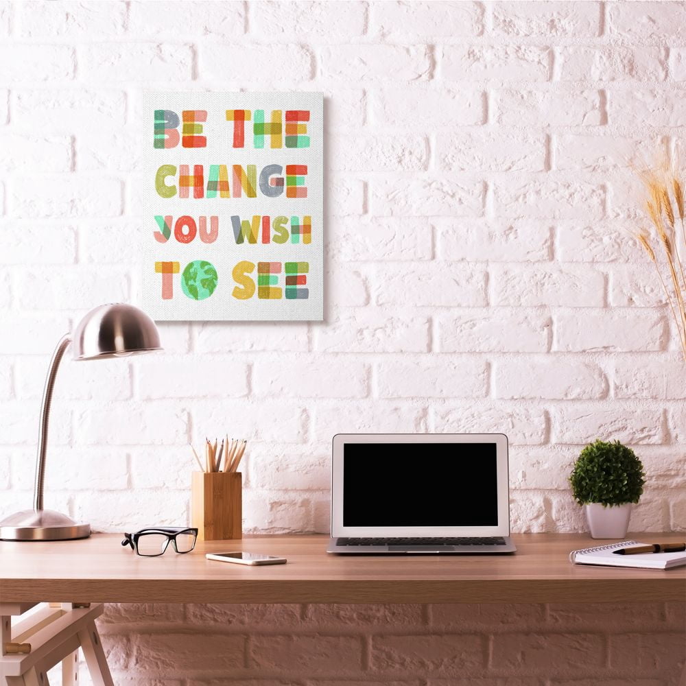 Be The Change Rainbow Pastel Letters Kids Inspirational Word Design Oversized Stretched Canvas Wall Art by Daphne Polselli