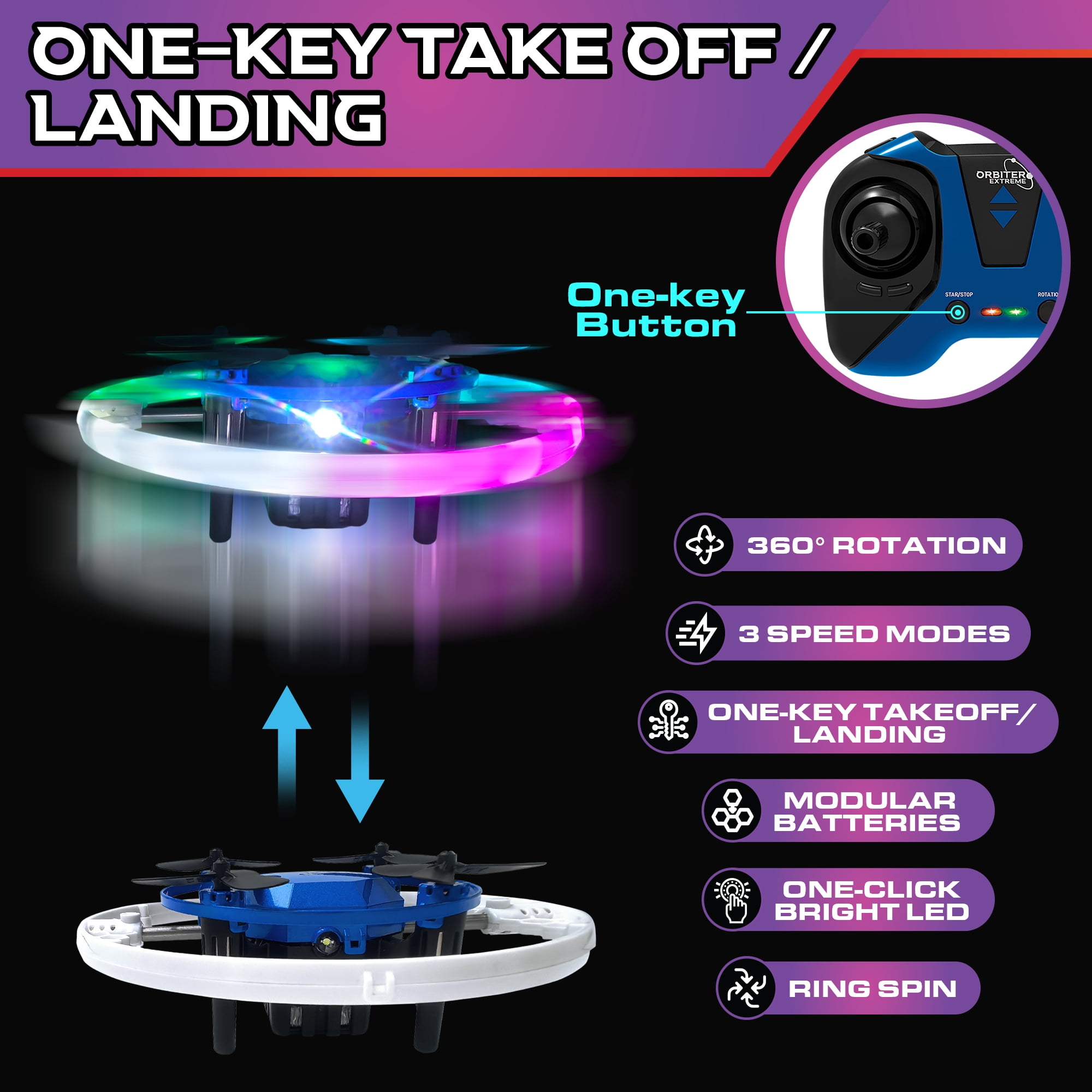 Force1 Orbiter Extreme Remote Control Indoor Flying Drone 360 LED Toy for Kids Ages 8+