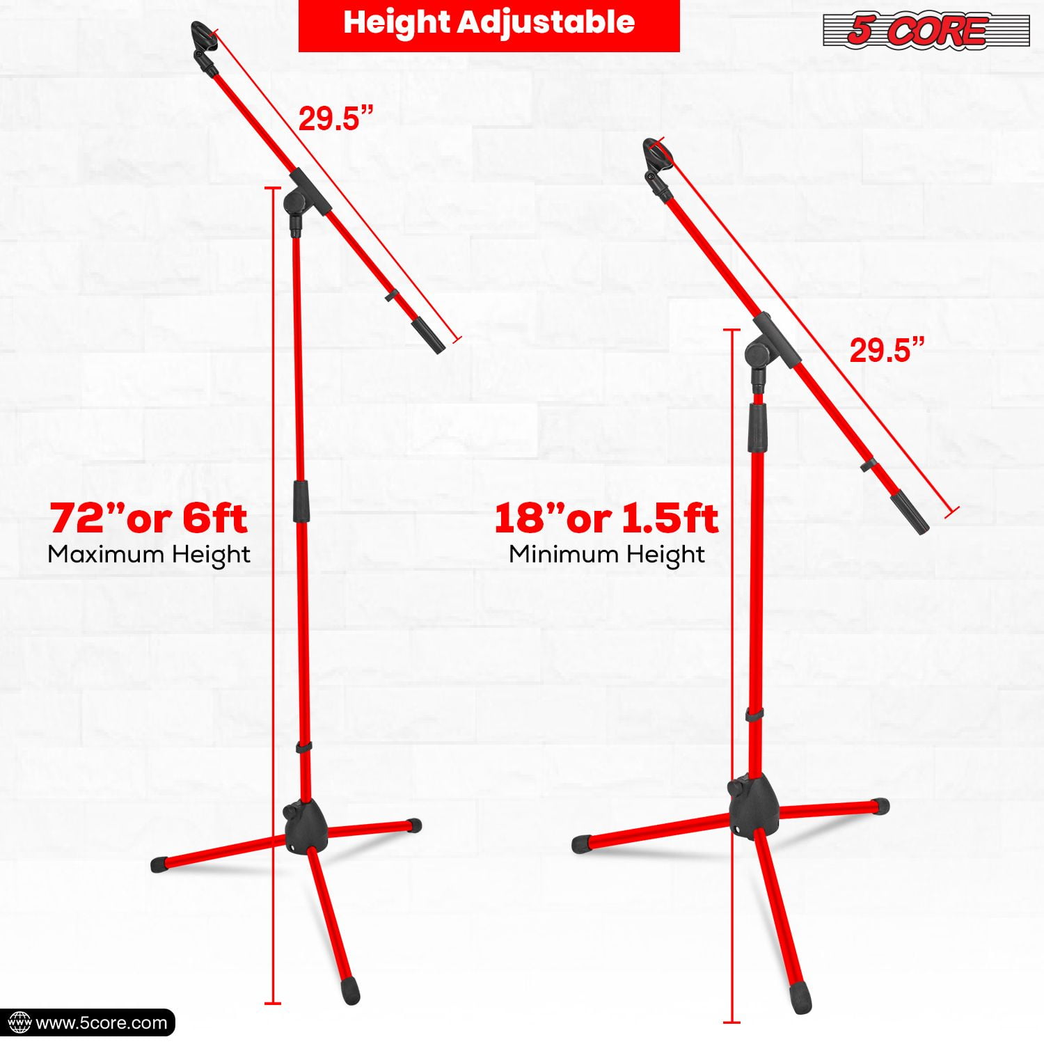 Tripod Mic Stand Floor Adjustable 18 to 72 Inches Sturdy Boom Arm Holder Microphone Stands Pedestal Para Microfono for Singing MS 080 RED