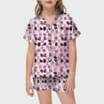 thumbnail image 3 of Kids Girls Easter Pajamas Set Cartoon Animals Short Sleeve Shirt Tops + Shorts Pants Fashion Button Down Sleepwear Set 2 Piece Satin Pajama Outfits 4-5 Years（Pink）, 3 of 5