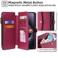 thumbnail image 4 of Allytechgroup Versatile iPhone 14 Pro Max Case Cover, Multifunctional Phone Case for Apple iPhone 14 Pro Max, with Zipper Pocket Shoulder Strap Hand Wrist Cards Holder Stand Feature Case, Red, 4 of 8