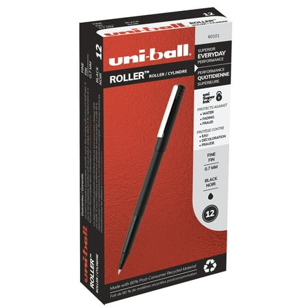 uni-ball Roller Ball Stick Pens, 0.7 mm Micro Tip, Black, pk of 12