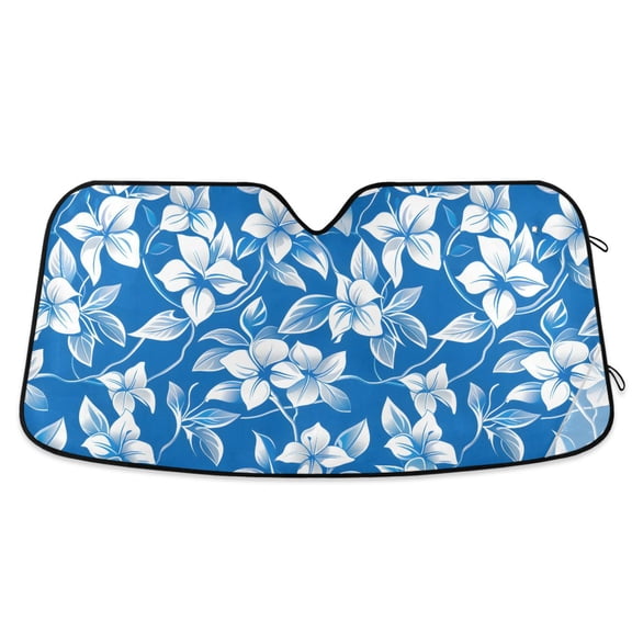 Blue White Flower Car Windshield Sun Shade Foldable Car Front Window Visor Heat and UV Protection 53x23.5