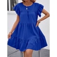 thumbnail image 3 of Royal Blue Solid Ruffle Hem Smock Dress With Flutter Sleeves For Casual Holiday Wear, 3 of 6