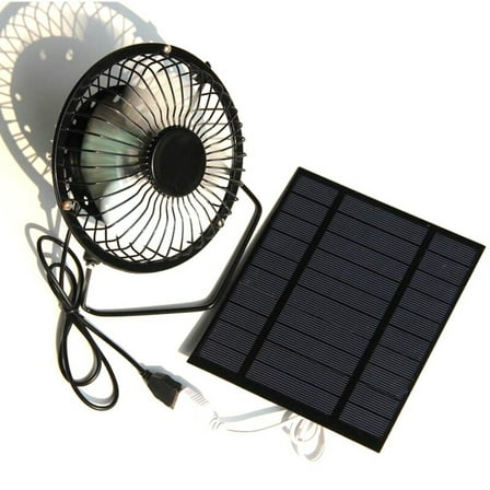 Portable 4 Inch Solar Powered Exhaust Fan with USB Charging 5W 5V Black for Outdoor Camping RV Pet House Ventilation
