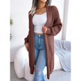 thumbnail image 4 of Women's Brown Open-Front Knit Cardigan, Solid Color Long Sleeve, Soft Warm Acrylic Fiber Sweater Coat, Size M, 4 of 8