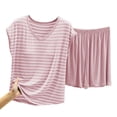 thumbnail image 6 of Women Striped Pajama Set Built in Bra Short Sleeve Top with Shorts Sleepwear Pjs 2 Piece Lounge Sets, 6 of 6