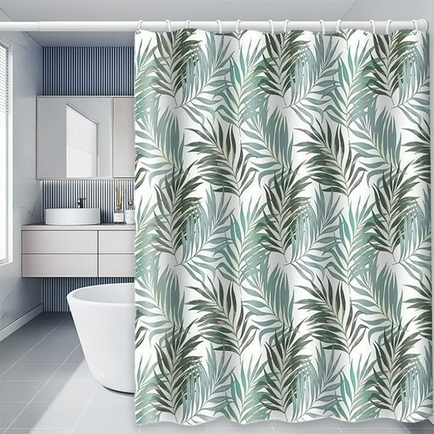 Green Tropical Shower Curtain 70.87x70. Inches Botanical Leaf Pattern Jungle Theme Unisex Water Repellent Polyester Wash Bathroom