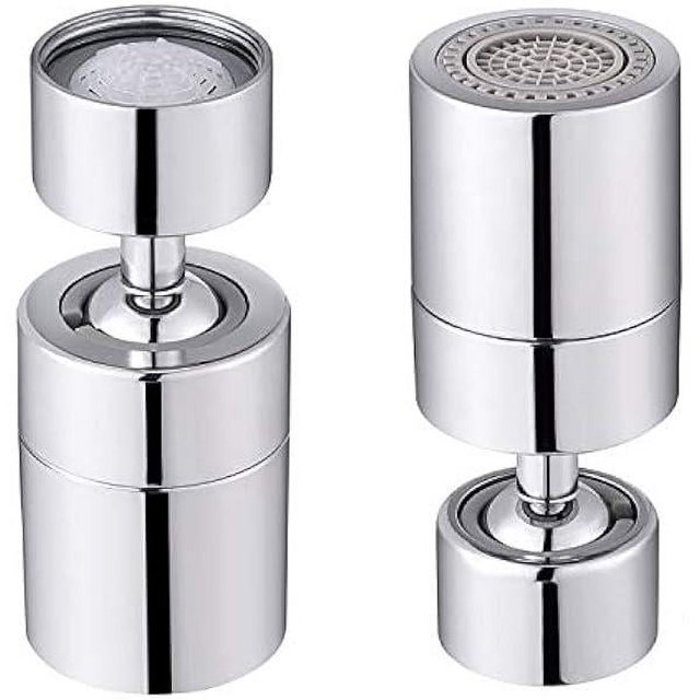 Kitchen Sink Faucet Aerator Dual Brass Swivel Ball 80 Big Angle Adjustable 2 Spray Function Soft Bubble Stream/Strong Sprayer Faucet Tap Aerator Replacement Chrome - 1.8GPM/FM22