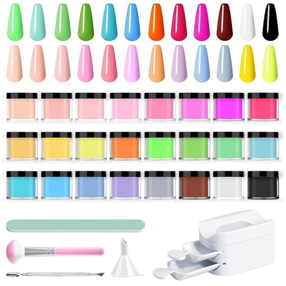 24-Color Acrylic Nail Powder Set, Long-lasting DIY Nail Art, Suitable for 3D Sculpting and French Extensions, Includes Dip Powder Box & Tools, Top Christmas Gift for Women