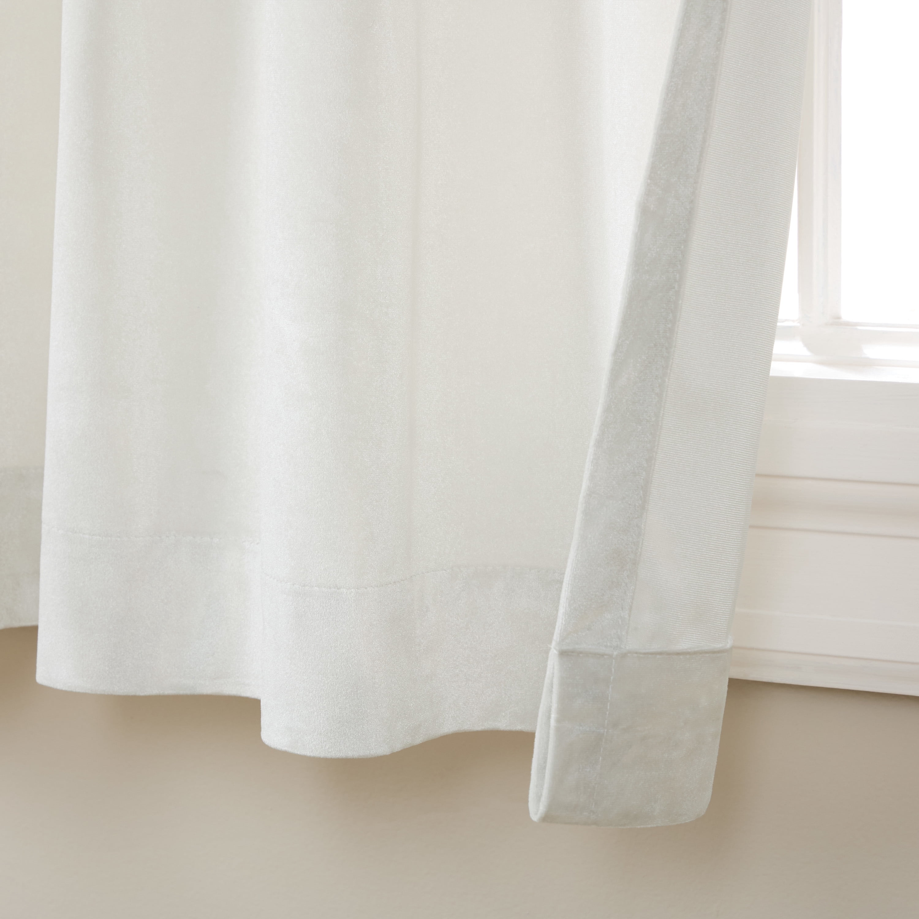 TOWN & COUNTRY LUXE Velour Solid Heavyweight Indoor Curtains, Light Filtering Opacity, Triple Pinch Pleat Top, Plush Velvet, 2-Pack Set, 27"x96", Winter White