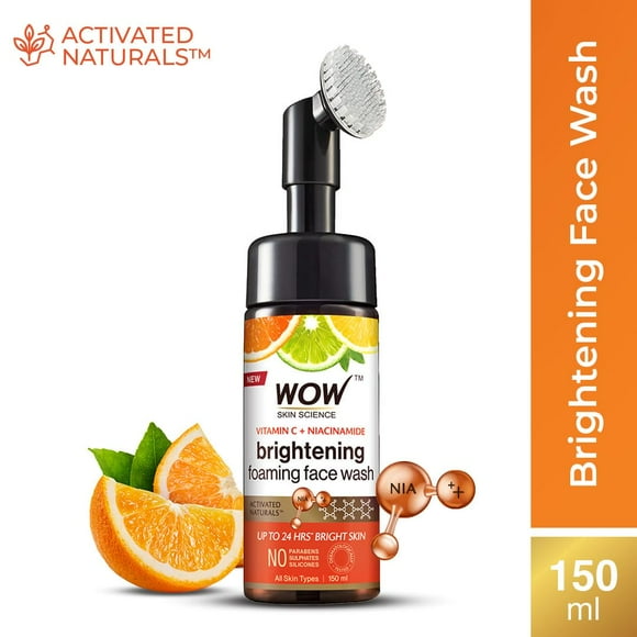 WOW Skin Science Brightening Vitamin C & Niacinamide Foaming Face Wash | For Brighter Glow | Built-in Brush for Deep Cleansing | Brightens & Evens...