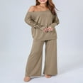 thumbnail image 4 of Off Shoulder Knit Tops and Wide Leg Pants Set for Ladies, 4 of 8