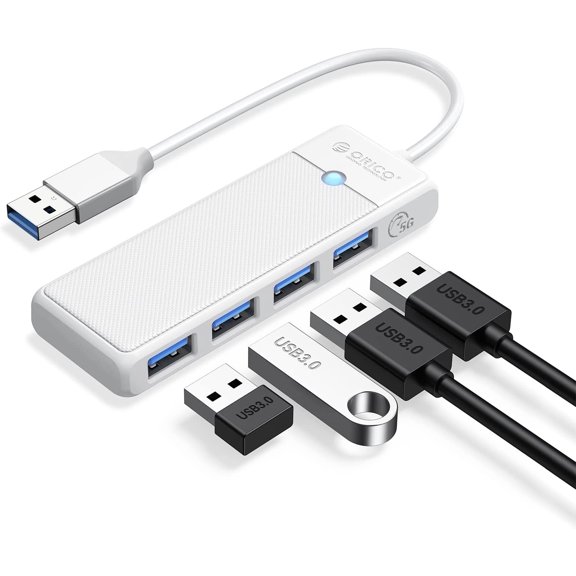 Orico 4 Port USB Hub for Laptop with 0.5 Ft Long Cable Ultra Slim USB 3.0 Hub Multiport Adapter Splitter for Macbook, Mac Pro, Imac, Pc, Flash Drive, Mobile HDD