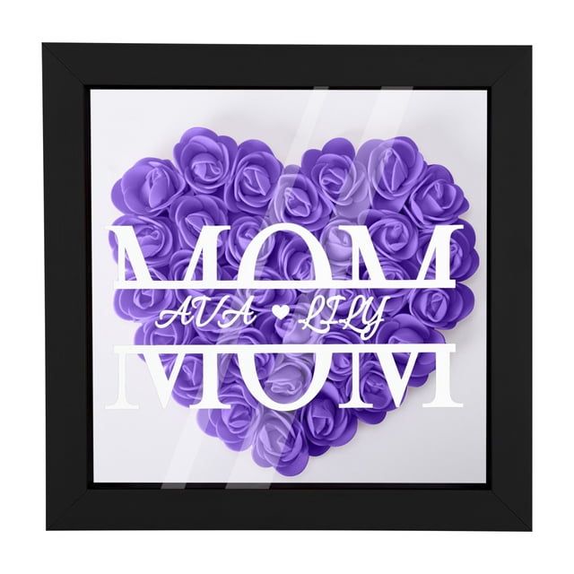 Personalized Mom Flower Shadow Box With Name Preserved Rose Picture Frame Customized Memory Shadow Box Frame Flower Display Case Birthday Gifts For Mom Grandma