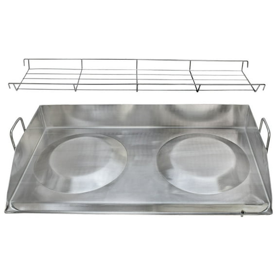 32" x 17-3/4" Stainless Steel Convex Comal Griddle Pan With Rack