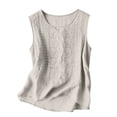 thumbnail image 4 of Cotton Linen Tank Tops for Women Loose Fit Scoop Neck Sleeveless Mexican Floral Embroidered Shirts Summer Beach Tops Light Gray S, 4 of 4