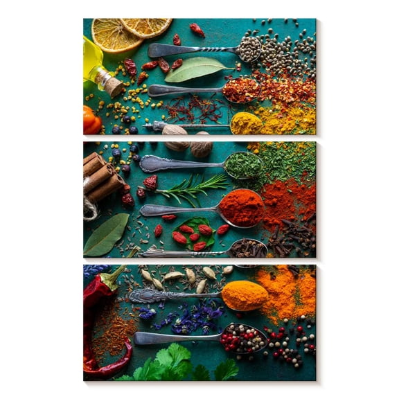 Elephant Stock Herbs And Spices Arrangement Wall Art - Vertical Multi Panel Canvas - Kitchen Wall Decor - Food And Drink Multi Panel - Green And Teal Decor - 14" x 23"