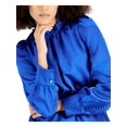 thumbnail image 3 of INC Womens Blue Ruffled Keyhole Back Cuffed Pouf Sleeve Mock Neck Peplum Top S, 3 of 4