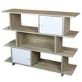 thumbnail image 1 of 3 Tier Wood Display Book Shelf Organizer Unit with 2 Cabinet Doors, Oak, 1 of 3