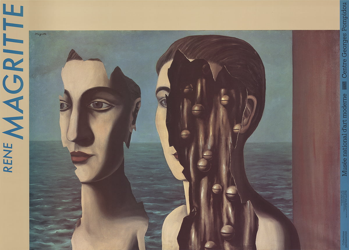 RENE MAGRITTE The Double Secret 19.5" x 27.5" Poster 1988 Surrealism Brown Blue 