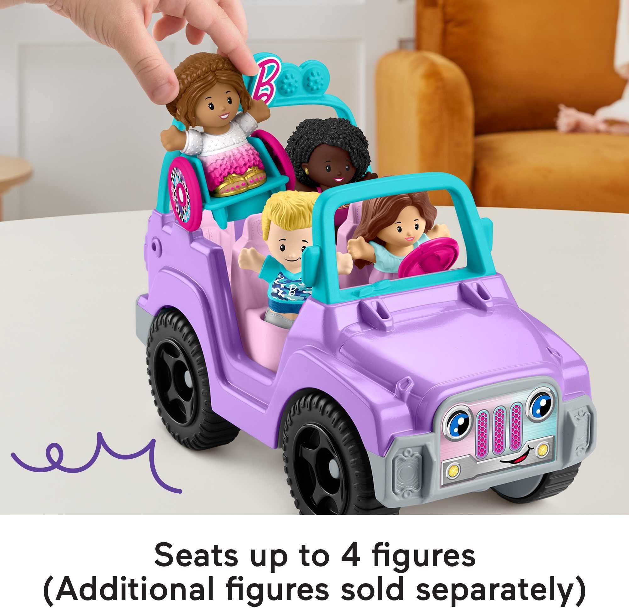 Fisher-Price Little People Barbie Toy Car with Music Sounds and 2 Figures, Beach Cruiser, Toddler Toys - 2