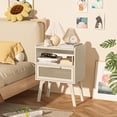 thumbnail image 5 of LELELINKY Mid Century Nightstand with Rattan Accents, Bedside Table with Drawer and Open Shelf, Solid Wood Legs, Grey, 5 of 7