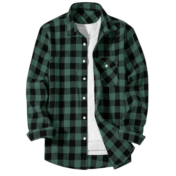 Tqyyweavej Men's Long Sleeve Shirts Regular Fit Button Down Flannel Shirt Jacket Casual Plaid Shirts with Pocket