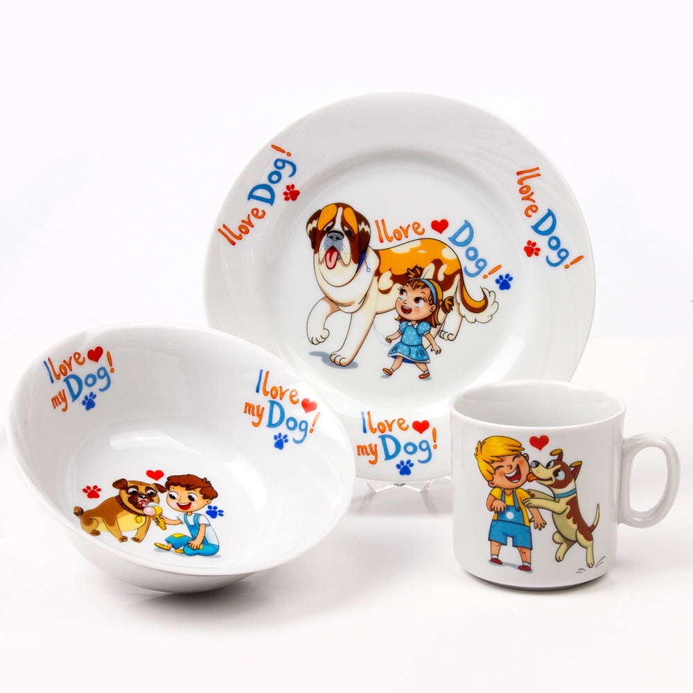 Kids Plates and Bowl sets Dinnerware My Favorite Dog Porcelain