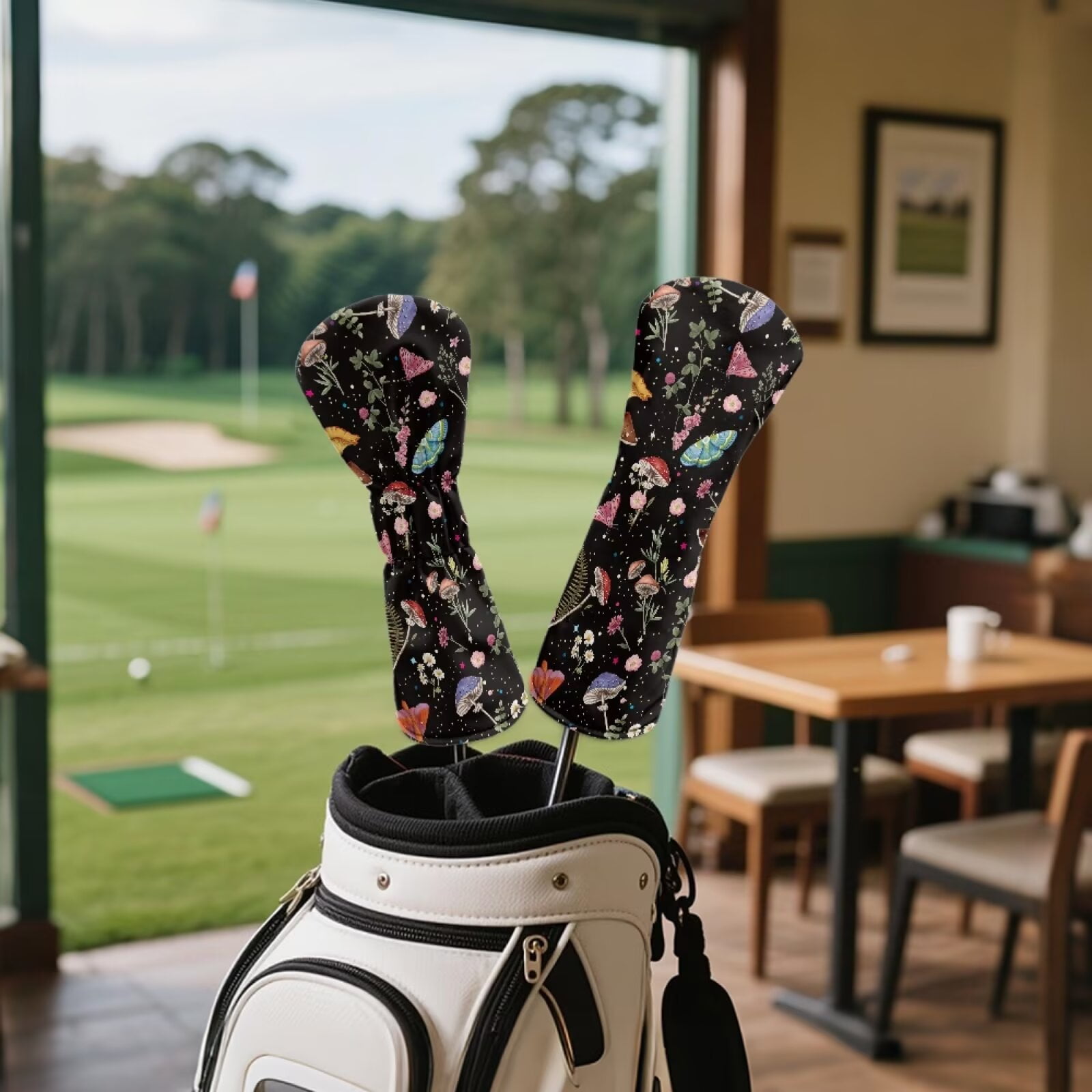 Uorisanigo Golf Club Head Covers Double Elastic Band (Driver/Fairway/Hybrid) - Premium PU Leather Golf Headcovers - 3 Piece Set for Men and Women(Aesthetic Plant Botanical Mushroom)