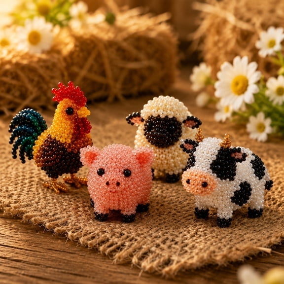 Beaded Pet DIY Kit, Farm Animal Beaded Figures, Stress Relief Craft Kit, Beginners Friendly, Handmade Gifts for Adults Teens, Home Decor and Family Bonding Activity Multicolor