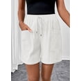 thumbnail image 4 of DOKOTOO Shorts for Woman Drawstring Rolled Up Shorts Summer Elastic Waist Casual Lightweight Shorts White L US12-14, 4 of 11