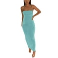 thumbnail image 1 of VISgogo Vestido ajustado con espalda abierta para mujer, falda cruzada sin mangas con cuello halter de color liso, verde/azul/rosa VISgogo moda, 1 of 3
