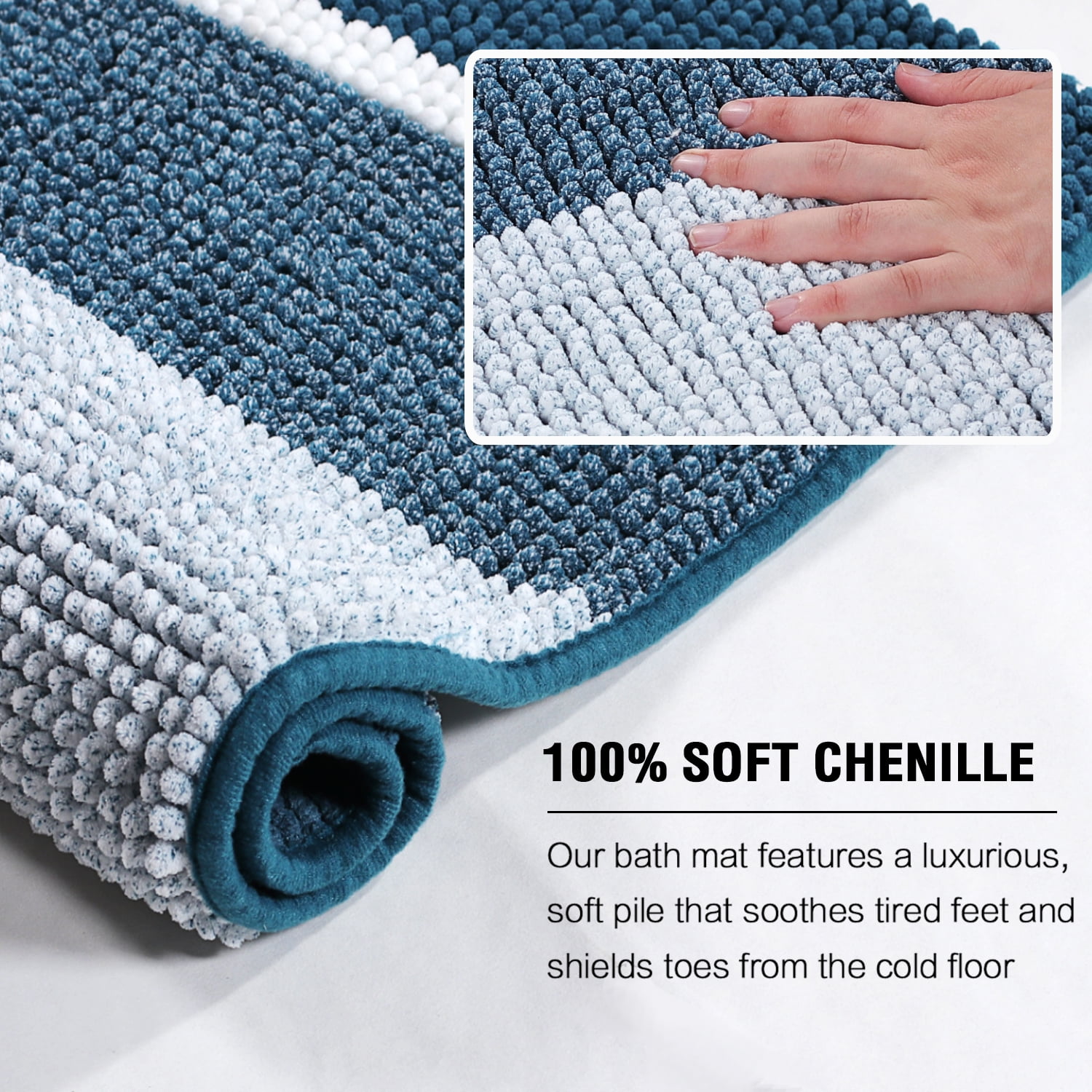 Gray Chenille Striped Bathroom Rug Mat, Luxury Extra Thick and