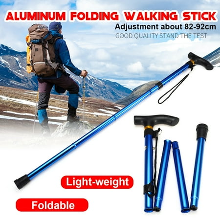 Trekking Hand Art - Grtsunsea Foldable Trekking Poles Walking Stick Adjustable 82-92cm 5-Section with Hand Strap Hiking Stick Pole Cane Alpenstock Anti-Shock For Mountaineering Traveling Aluminum