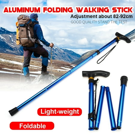 Grtsunsea Foldable Trekking Poles Walking Stick Adjustable 82-92cm 5-Section with Hand Strap Hiking Stick Pole Cane Alpenstock Anti-Shock For Mountaineering Traveling