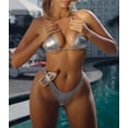 thumbnail image 2 of JuicyRose Women's Metallic Bikini Top - Halter Shiny Triangle Bralette Rave Tops Tie Side Swimsuit Bra, 2 of 7