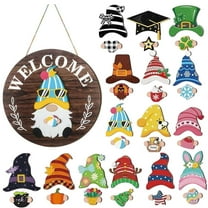 Uminens Interchangeable Wooden Gnome Decor Holiday Seasonal Gnome Decorations with Magnet Pieces and Detachable Hats Changeable Welcome Sign for Home