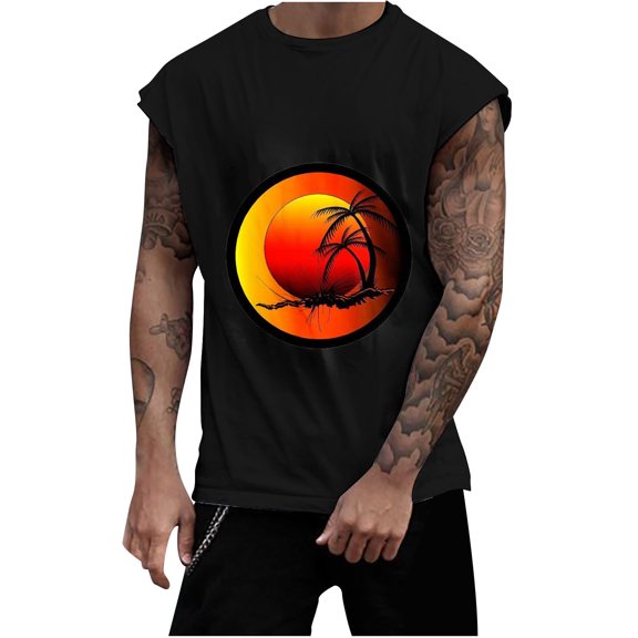 IROINNID Round Neckline Work Out Tops For Men Sleeveless Sports Tank Tops Vest Pullover Graphic Print Tops
