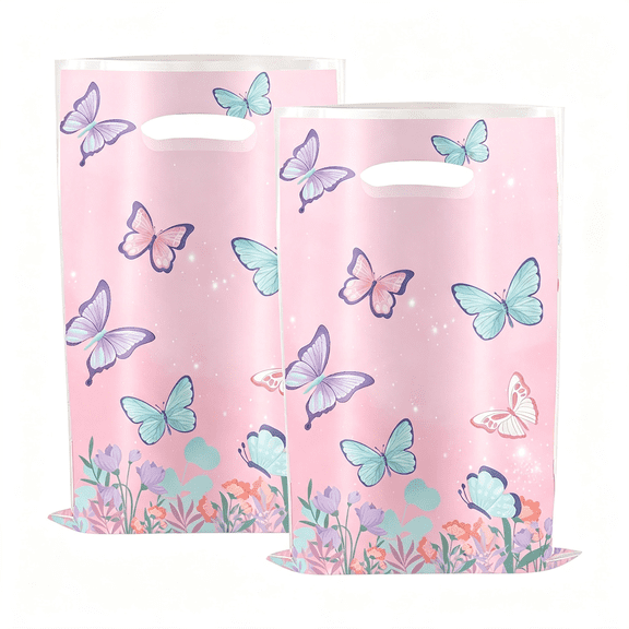 CCOCC 30Pcs Goodie Bags Party Favor Bags Plastic Candy Gift Bags Bulk for Birthday Baby Shower Return Gift Butterfly Gift Bags (Butterfly a 30Pcs)